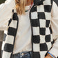 Black Checkered Sherpa Collared Jacket Vest