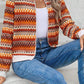 Orange Boho Striped Zip Up Long Sleeve Jacket