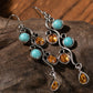 Silvery Turquoise Gem Inlay Vintage Alloy Dangle Earrings