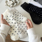 White Bow Knots Ribbed Edge Crew Socks