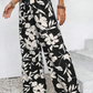 Black Floral Print Smocked High Waist Wide Leg Pants