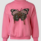 Butterfly Pattern Fleece Lined Sweatshirt Long Sleeve Crewneck Casual Loose Vintage Pullover Tops