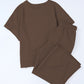 Brown Textured Loose Fit T Shirt and Drawstring Pants Set