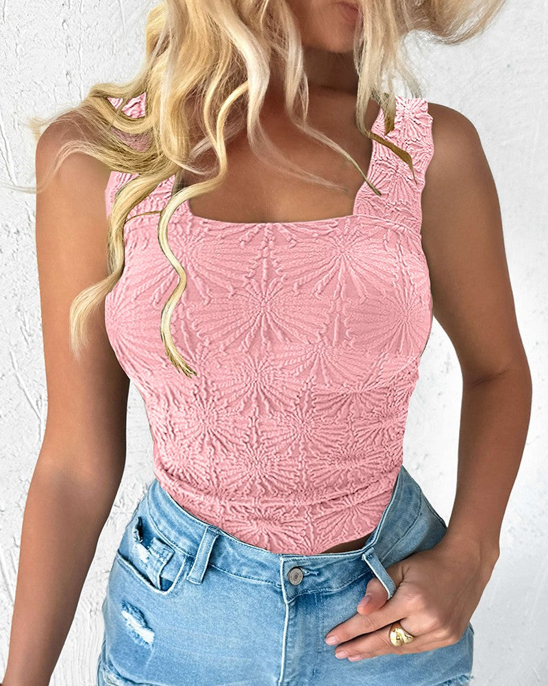 Floral Jacquard Thick Strap Tank Top