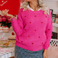 Rose Red Heart Shape Drop Shoulder Round Neck Sweater