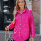 Allover Sequin Button down Long Sleeve Shirt Top