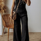 Black Seamed Zipper Spaghetti Strap High Waist Flared Jumpsuit