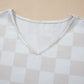 Beige Checkered V Neck Tee Drawstring Shorts Lounge Set