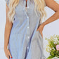 Blue Stripe Frilled Sleeveless Collar Front Pocket Button Up Mini Dress