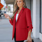 Notched Collar Roll Up Sleeve Blazer Coat