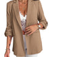 Notched Collar Roll Up Sleeve Blazer Coat