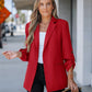 Notched Collar Roll Up Sleeve Blazer Coat