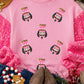 Pink Christmas Nutcracker Graphic Sequin Patchwork Long Sleeve Top