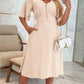 V Neck Flutter Sleeve Front Button Shirred Cinch Waist Flare Dress Elegant Dress