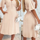 V Neck Flutter Sleeve Front Button Shirred Cinch Waist Flare Dress Elegant Dress