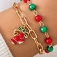 Gold Christmas Pendant Beaded Layered Bracelet Set