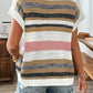 Pink Stripe Color Block Eyelet Knit Short Sleeve Sweater Tee