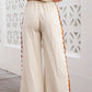 White Colorblock Ric Rac Trim Sleeve Top and Wide Leg Pants Set