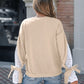 Colorblock Floral Pattern Tied Long Sleeve Lace Patch Sweatshirt