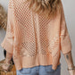 Apricot Pink Hollowed Knit 3/4 Dolman Sleeve Buttoned Collared Sweater