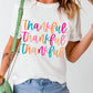 White Thankful Printed Crewneck Thanksgiving T Shirt