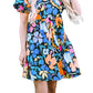 Blue Collared Split Neck Floral Flared Dress