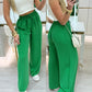 High Waist Drawstring Tied Detail Wide Leg Pants Casual Pants