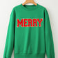 Dark Green Christmas Chenille MERRY Graphic Crew Neck Sweatshirt