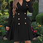 Notched Collar Puff Sleeve Double Breasted Cinch Waist Mini Dress Elegant Dress