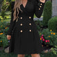 Notched Collar Puff Sleeve Double Breasted Cinch Waist Mini Dress Elegant Dress