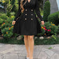 Notched Collar Puff Sleeve Double Breasted Cinch Waist Mini Dress Elegant Dress