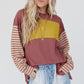 Fiery Red Colorblock Striped Bishop Sleeve Top