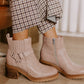 Beige Ring Linked Zipper Chunky Heel Ankle Boots