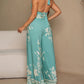 2 Piece Floral Print Sleeveless Tied Detail Tank Wide Leg Side Slit Long Pants Vacation Pants Set