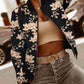 Floral Pattern Baseball Collar Long Sleeve Coat Contrast Sequin Zip Up Jacket