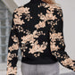 Floral Pattern Baseball Collar Long Sleeve Coat Contrast Sequin Zip Up Jacket