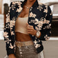 Floral Pattern Baseball Collar Long Sleeve Coat Contrast Sequin Zip Up Jacket