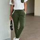 2 Pieces Colorblock Striped Print Short Sleeve Top and Casual Pocket Design Drawstring Pants Set