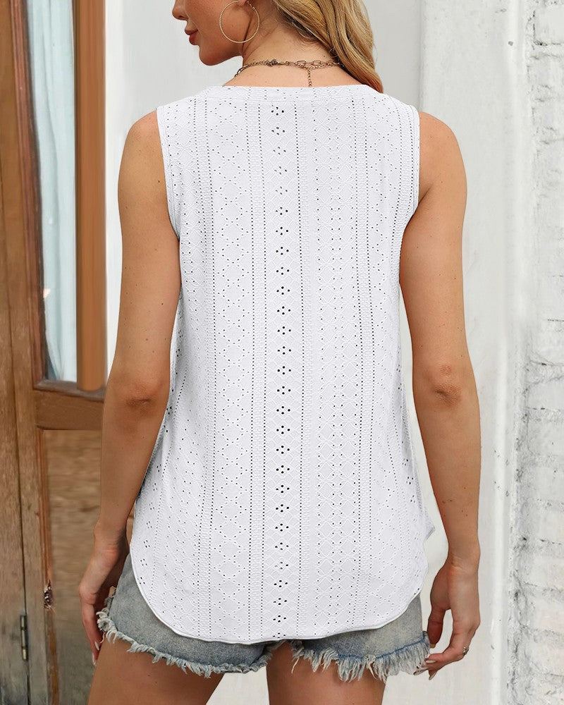 V Neck Sleeveless Thick Strap Hollow out Knit Tank Causal Top