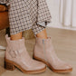 Beige Ring Linked Zipper Chunky Heel Ankle Boots