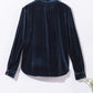 Navy Blue Frilled Neck Buttoned Front Velvet Top