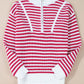 Pink Stripe Zip up Collar Drop Shoulder Sweater