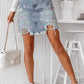 Beau Blue Shimmer Heart Pattern Distressed Denim Mini Skirt