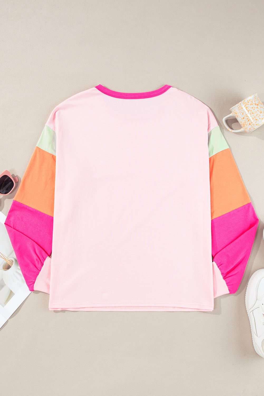 Pink Christmas Sequin Nutcracker Graphic Colorblock Long Sleeve Top