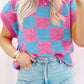 Sachet Pink Colorblock Plaid Pattern Ribbed Trim Sweater Tank Top