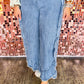 Blue Plus Size Lace up Waist Ruffled Trim Ankle Length Jeans