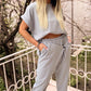 Short Sleeve Casual Top & Buttoned Pocket Design Cropped Pants Set