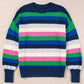 Bright Green Rainbow Striped Crew Neck Drop Shoulder Sweater