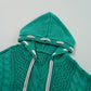 Sea Green Cable Knit V Neck Contrast Drawstring Hooded Sweater