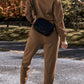 Coffee Solid Color High Low Pullover and Skinny Pants Set